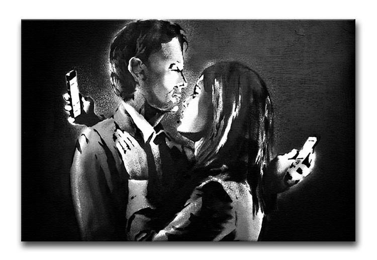 Banksy Mobile Lovers artwork print showing a couple looking at their phones