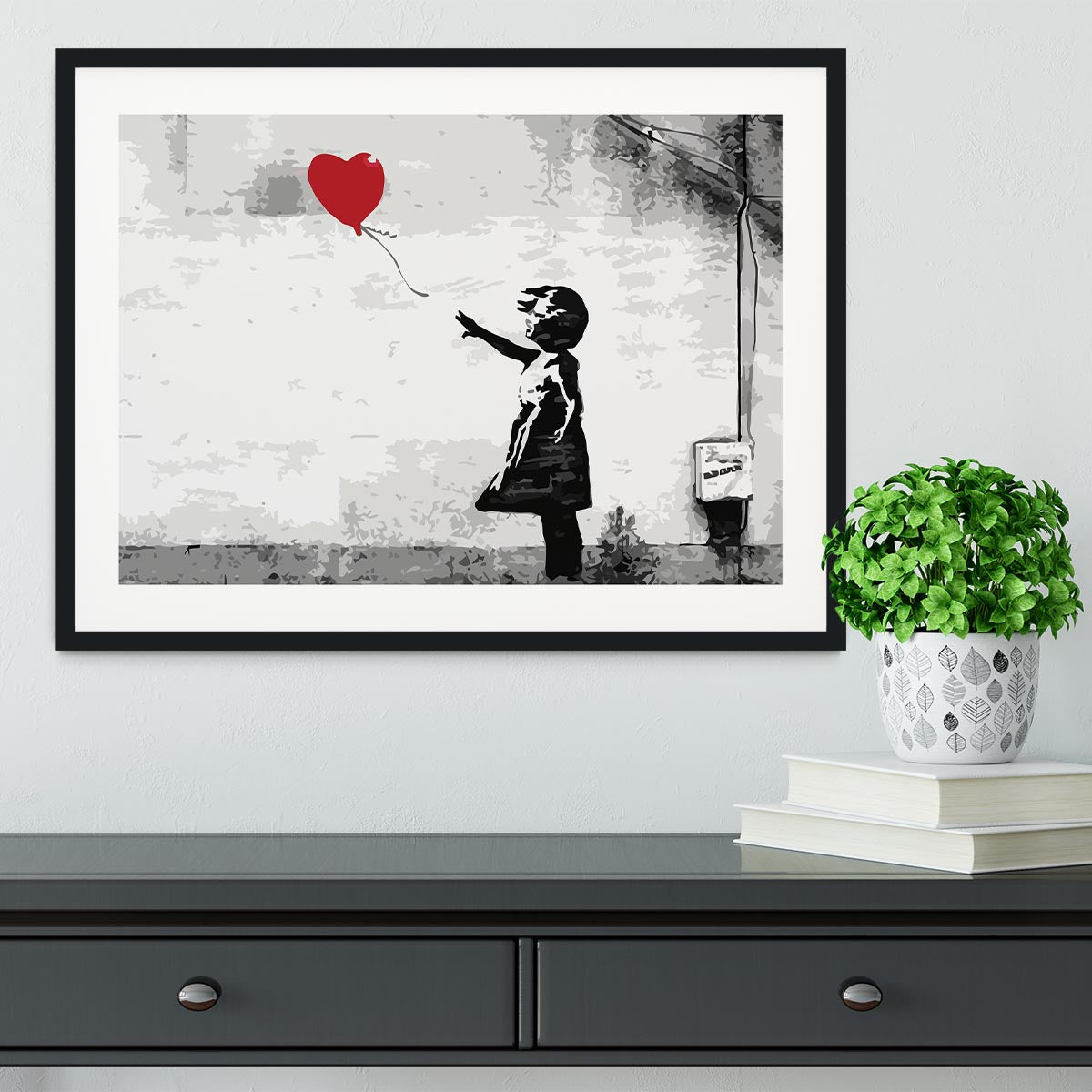 Banksy Balloon Girl Love Heart framed print for a polished wall art display