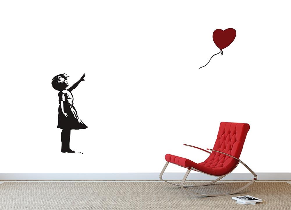 Banksy Balloon Heart Girl wall mural wallpaper as a bold statement wall idea