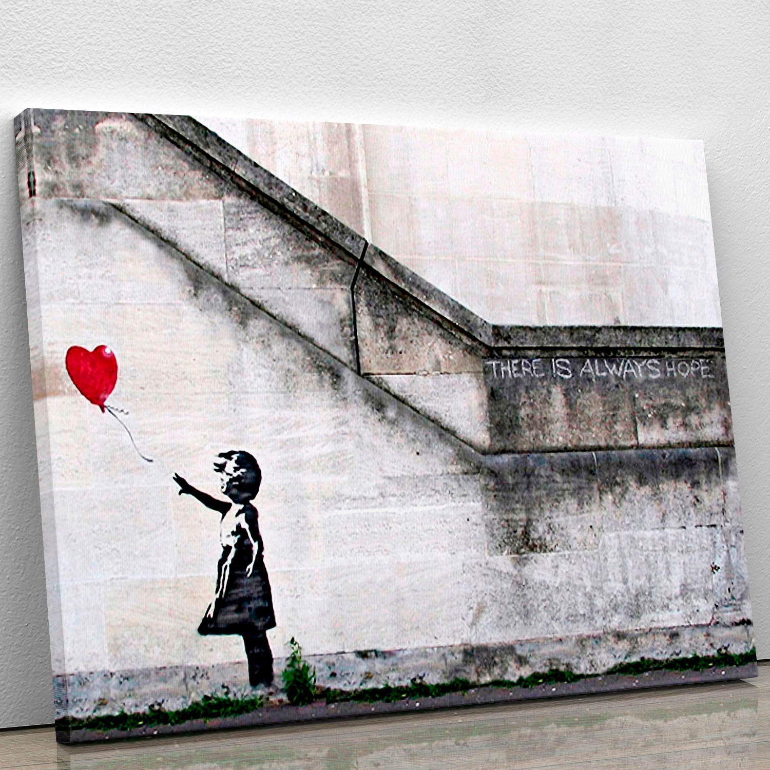 Large Banksy canvas print used as a statement wall art idea