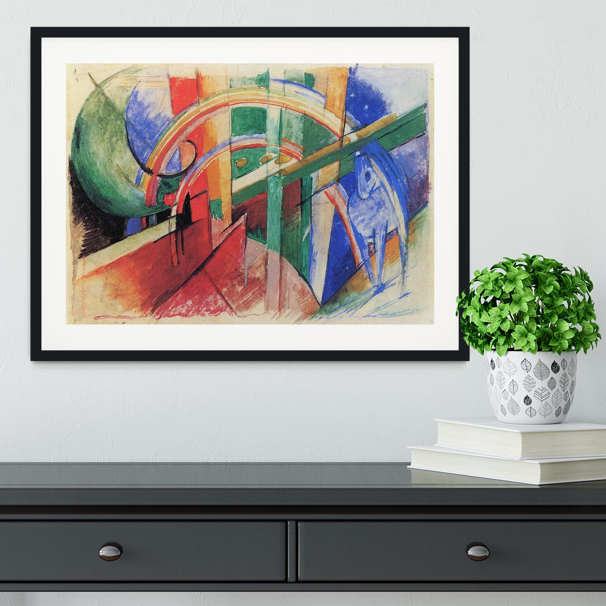 Blue Horse with Rainbow by Franz Marc colourful animal wall art framed print