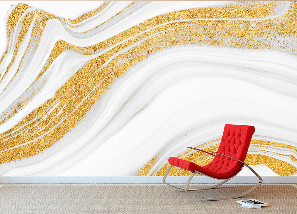 Gold, white and grey marble wall mural wallpaper for a calm feature wall