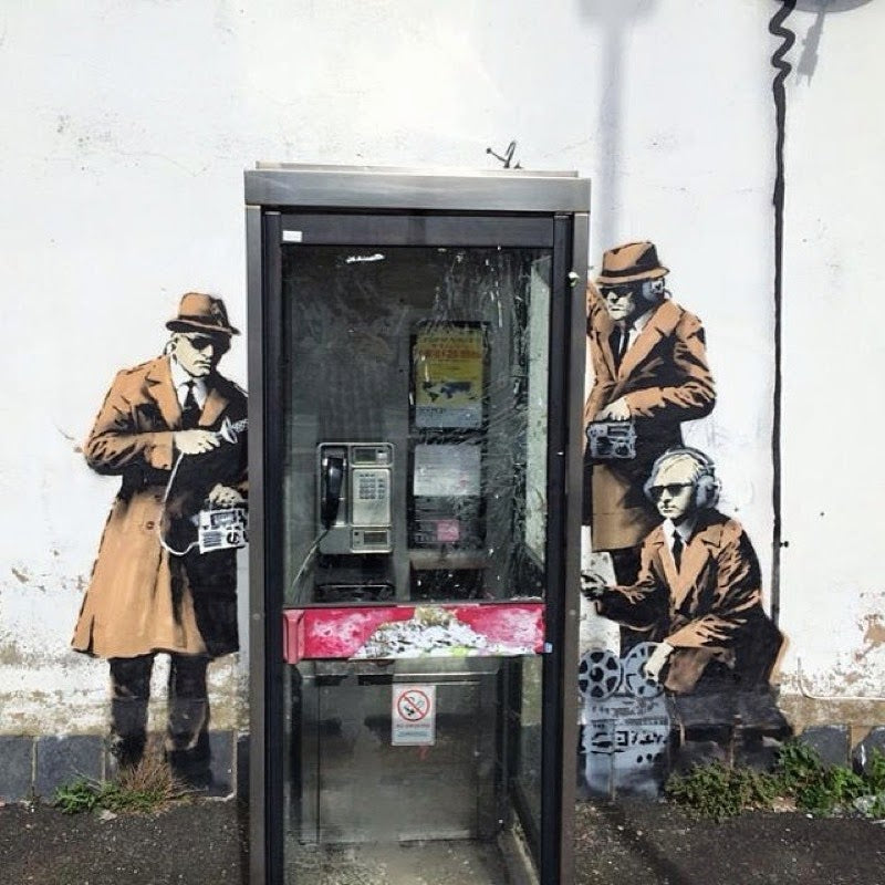 Banksy Cheltenham Telephone Box Spies