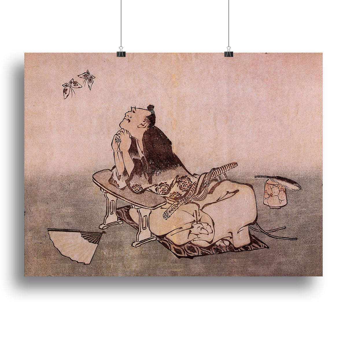 A Philospher looking at two butterflies by Hokusai Poster - Unframed