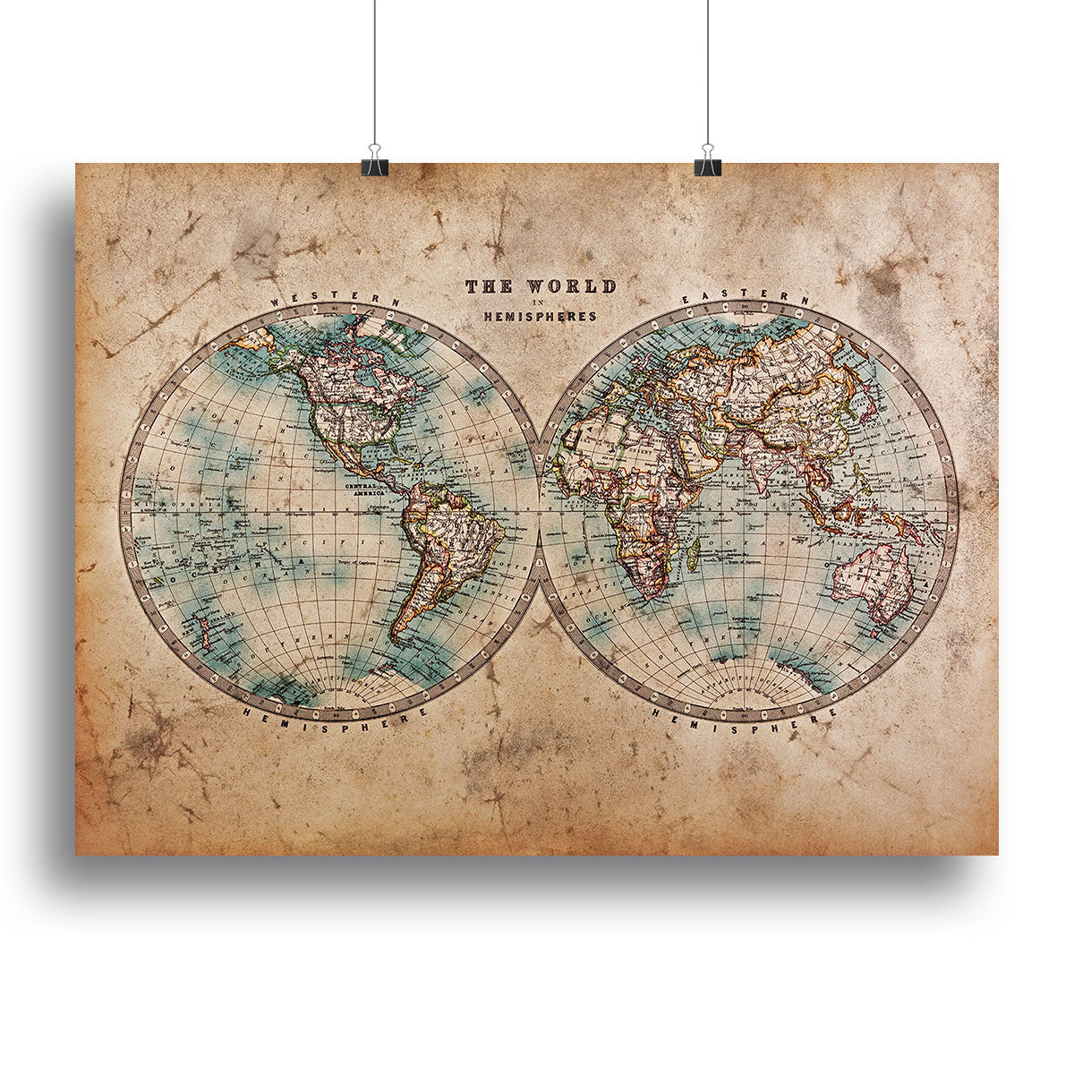 A genuine old stained World map Poster - Unframed