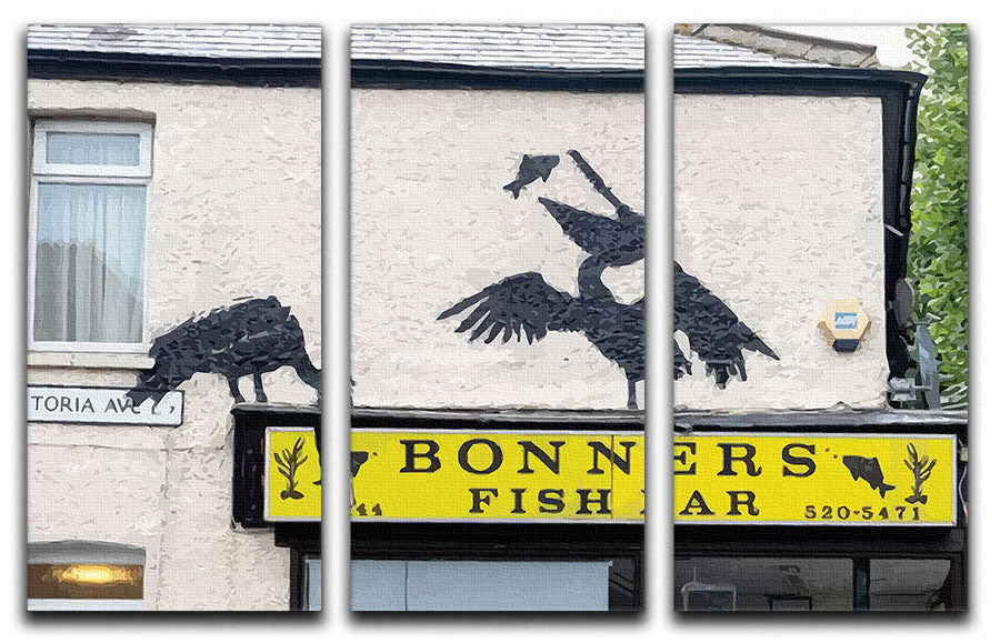 Banksy Bonners Fish Bar 3 Split Panel Canvas Print - Canvas Art Rocks - 1