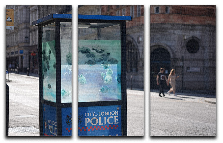 Banksy Fish Police Box 3 Split Panel Canvas Print - Canvas Art Rocks - 1