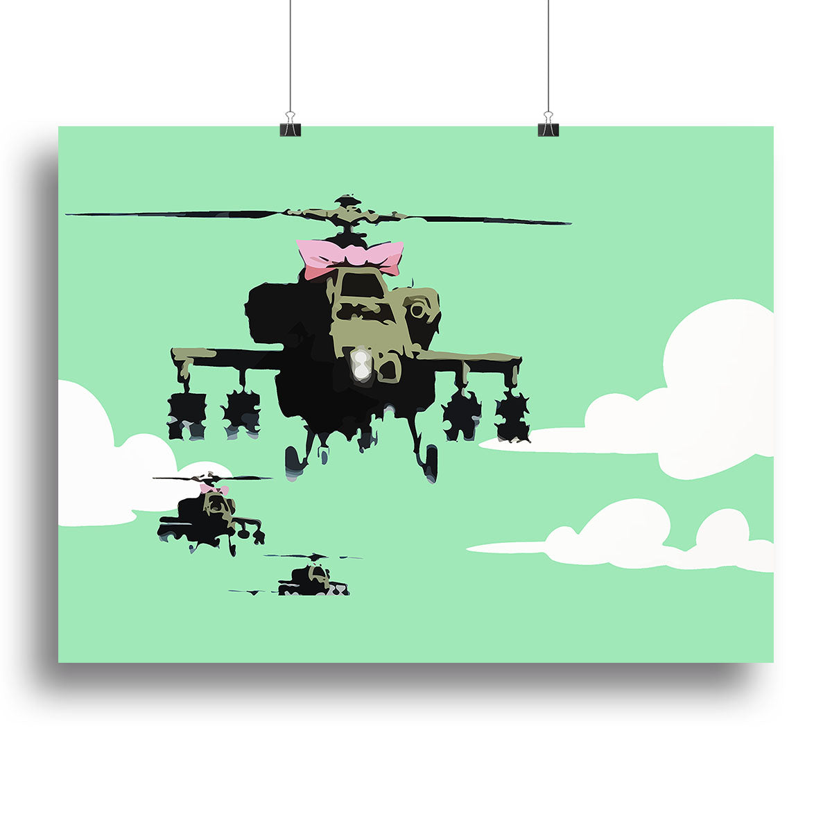 Banksy Friendly Helicopters Green Poster - Unframed