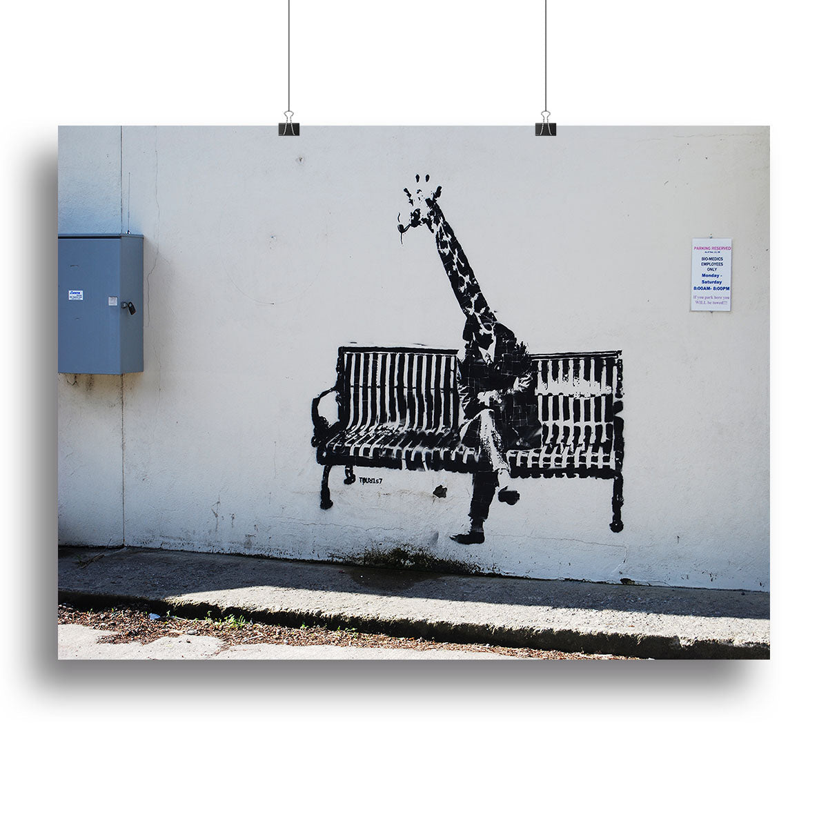 Banksy Giraffe on a Bench Poster - Unframed