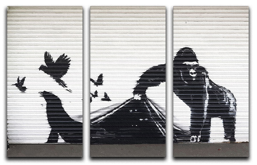 Banksy London Zoo 3 Split Panel Canvas Print - Canvas Art Rocks - 1