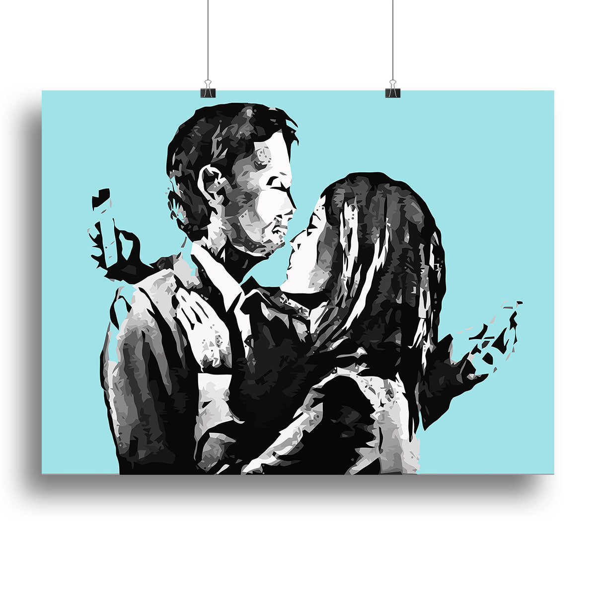 Banksy Mobile Lovers Light Blue Poster - Unframed