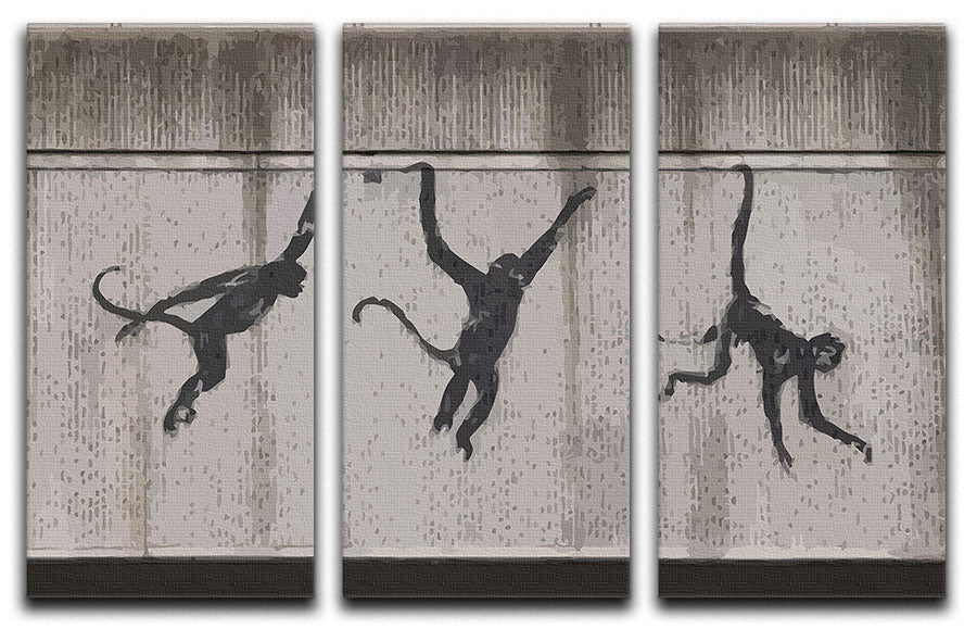 Banksy Monkeys Accross Tube 3 Split Panel Canvas Print - Canvas Art Rocks - 1