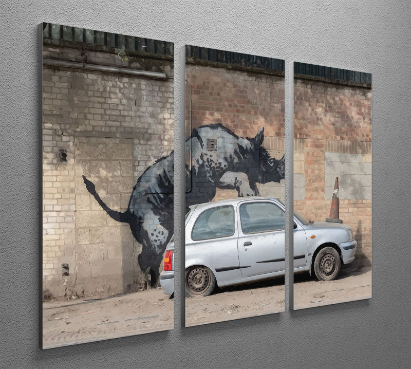 Banksy Rhino In Charlton 3 Split Panel Canvas Print - Canvas Art Rocks - 2