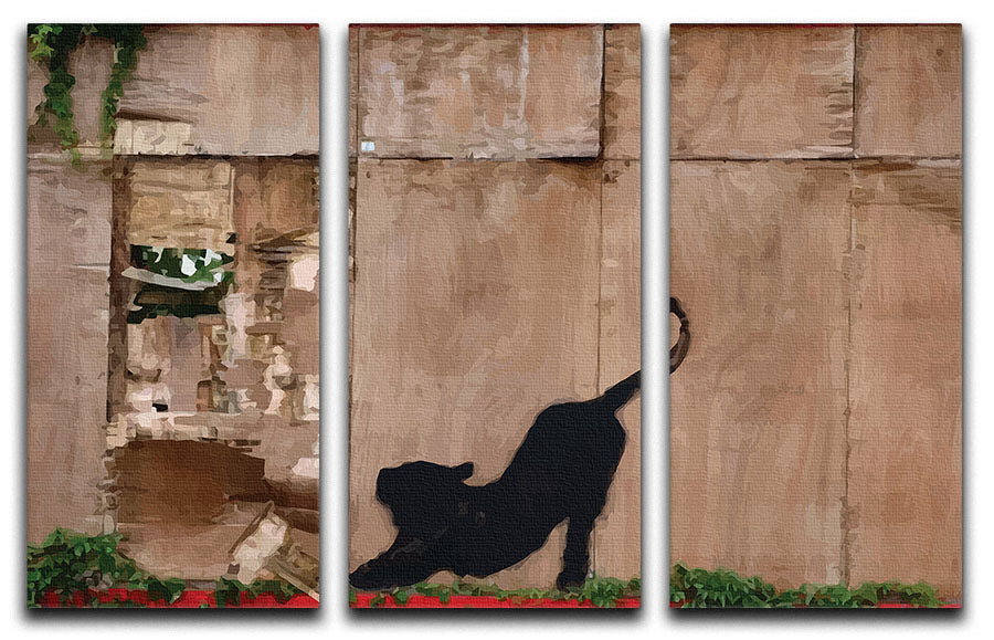 Banksy Stretching Cat 3 Split Panel Canvas Print - Canvas Art Rocks - 1