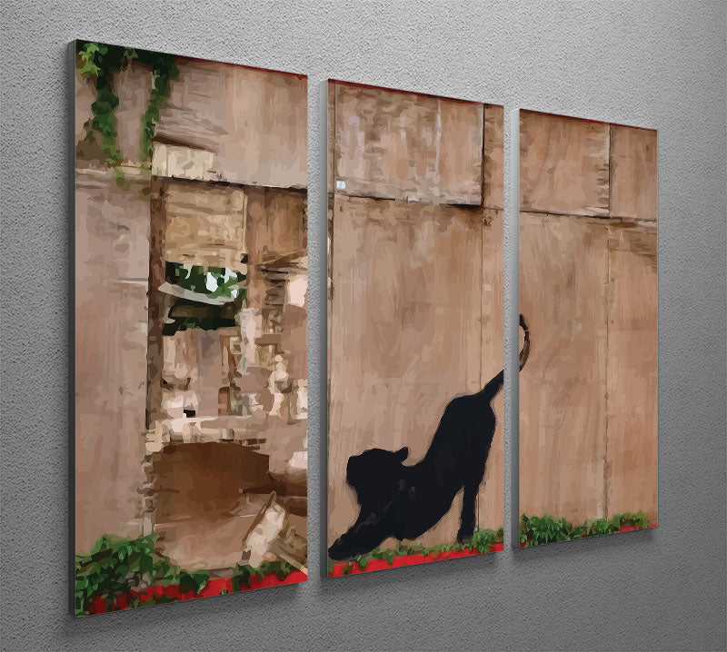 Banksy Stretching Cat 3 Split Panel Canvas Print - Canvas Art Rocks - 2