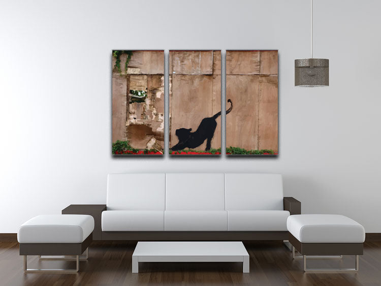 Banksy Stretching Cat 3 Split Panel Canvas Print - Canvas Art Rocks - 3