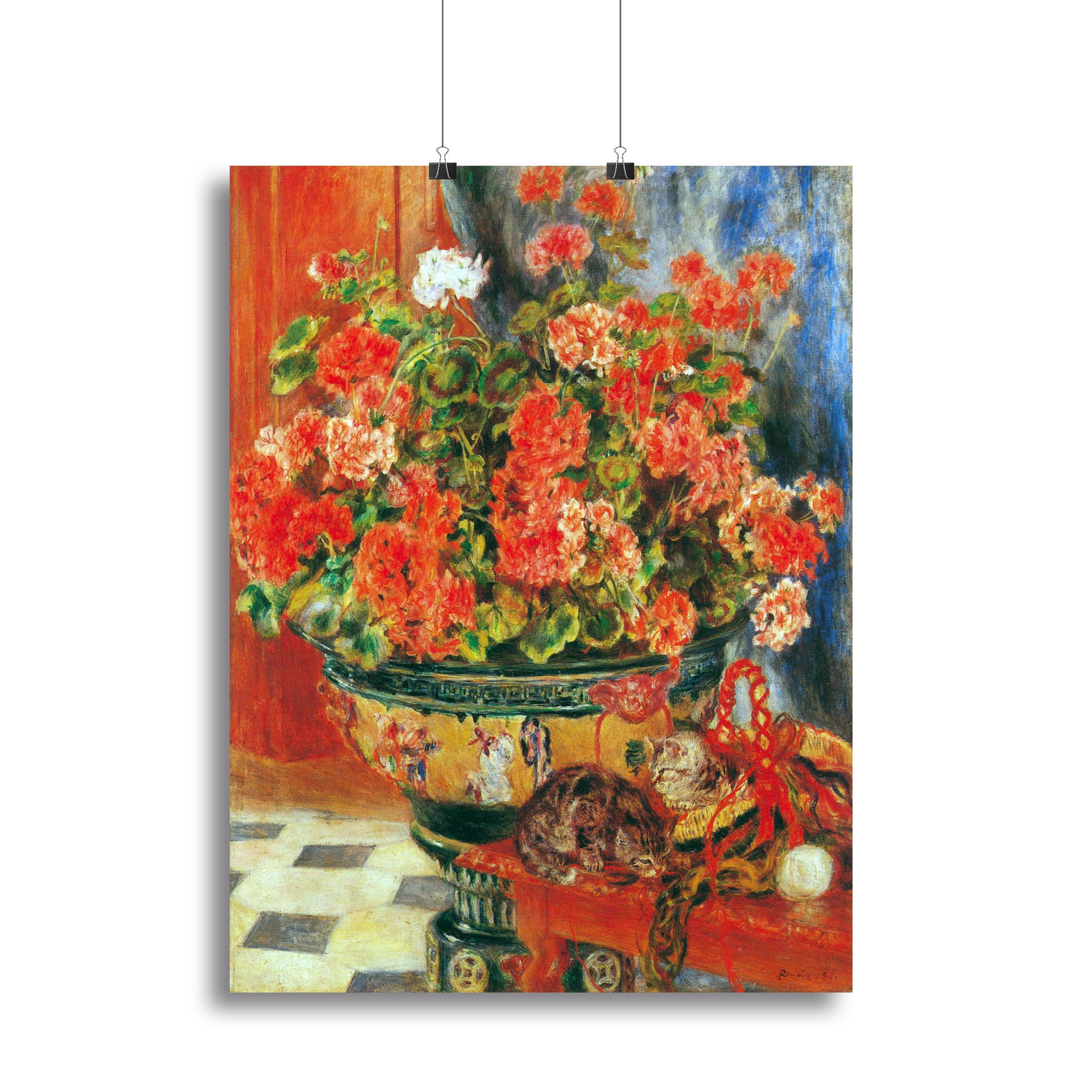 Geraniums and cats by Renoir Poster - Unframed