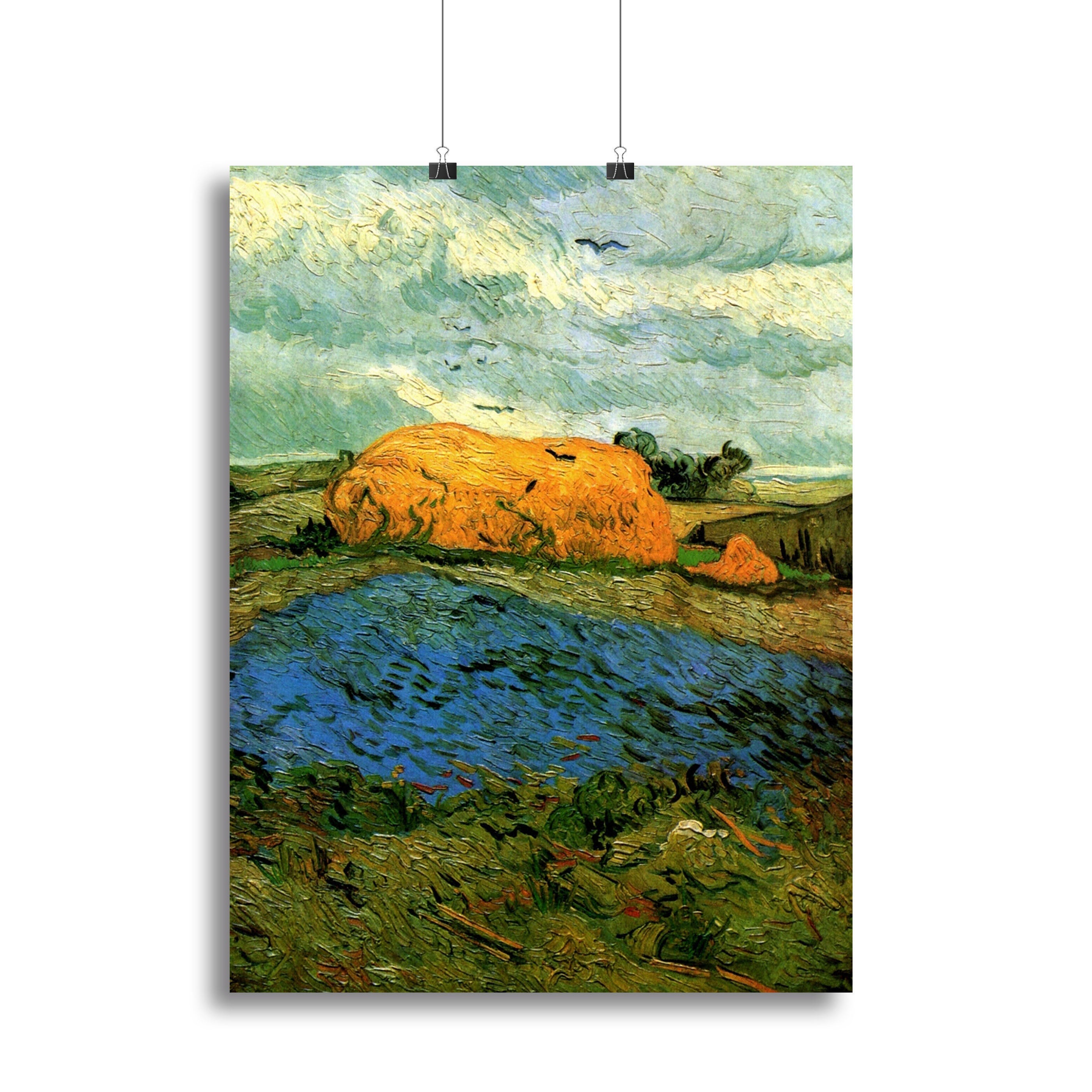 Haystacks under a Rainy Sky by Van Gogh Poster - Unframed