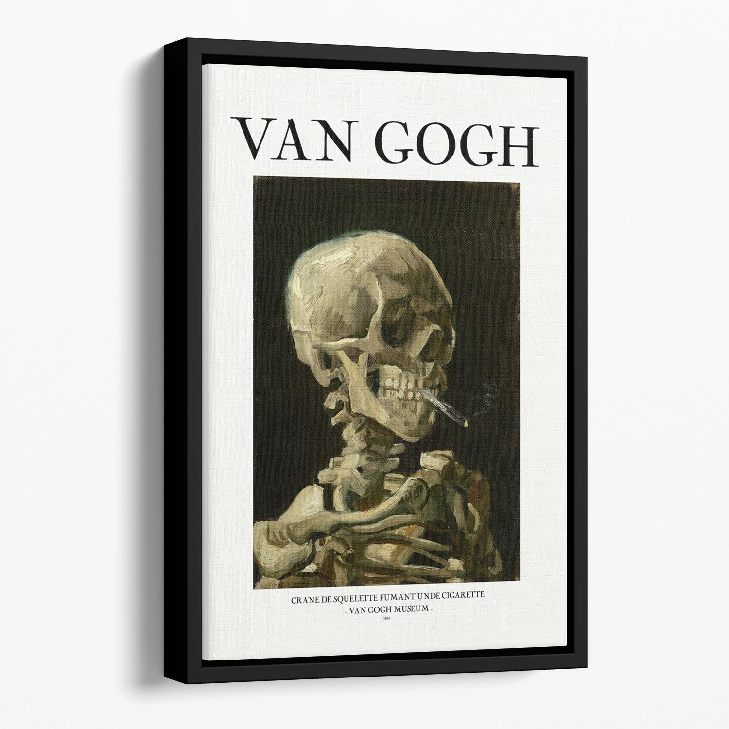 Head of a skeleton with a burning cigarette Titled Floating Framed Canvas - Canvas Art Rocks - 1