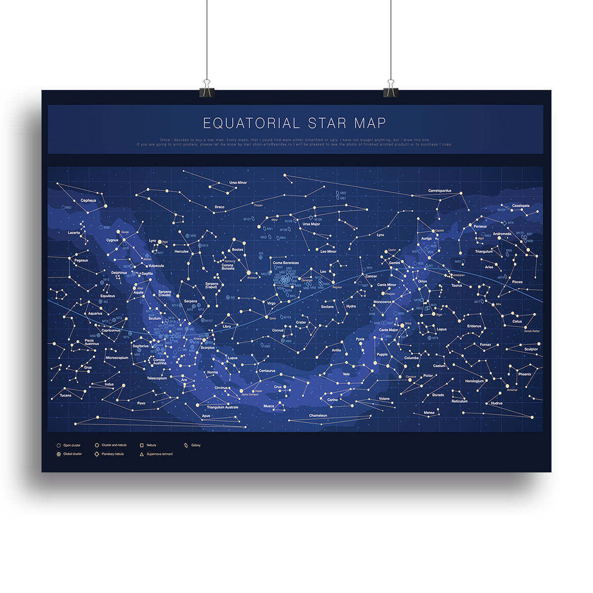 High detailed star map with names of stars contellations Poster - Unframed