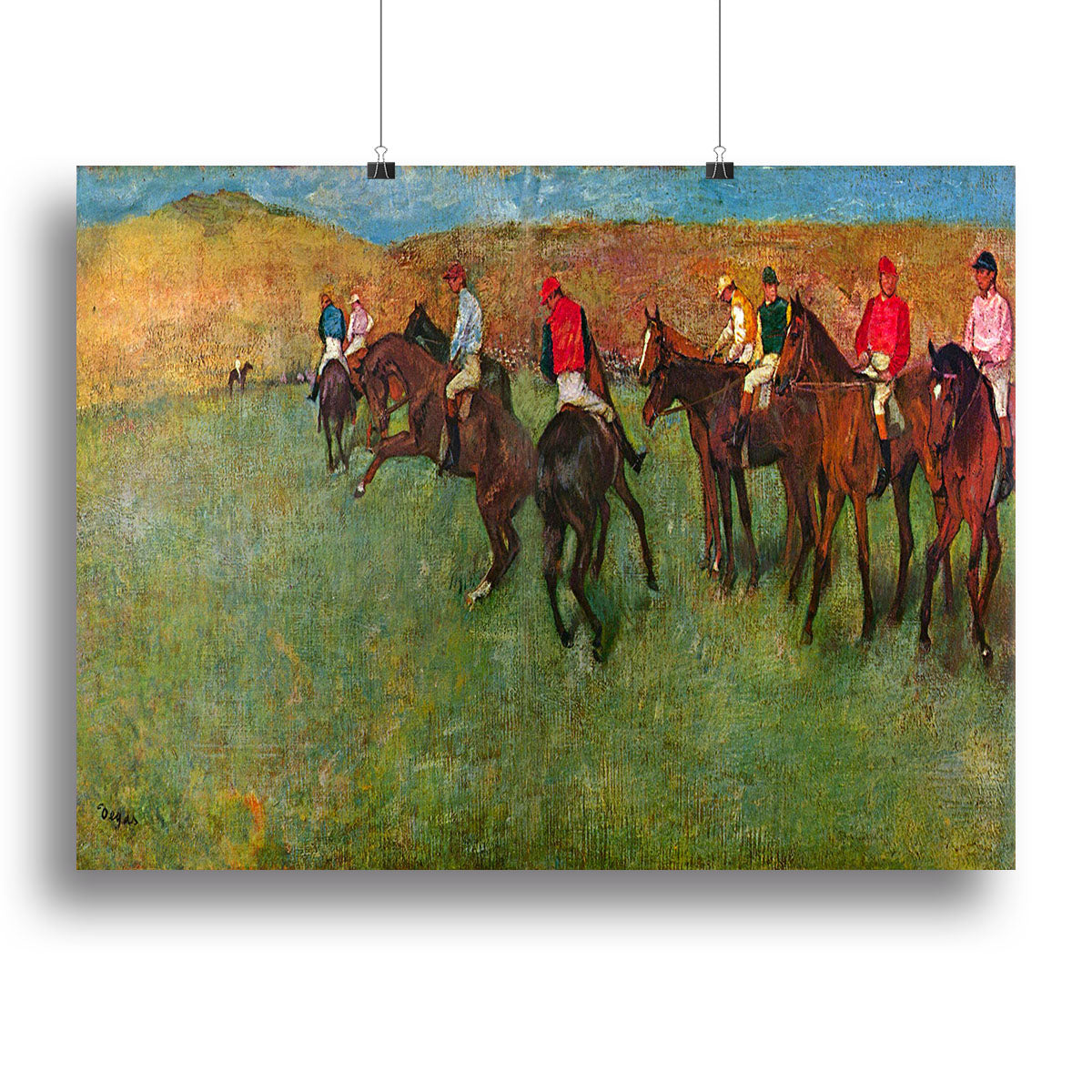 Horse race before the start by Degas Poster - Unframed