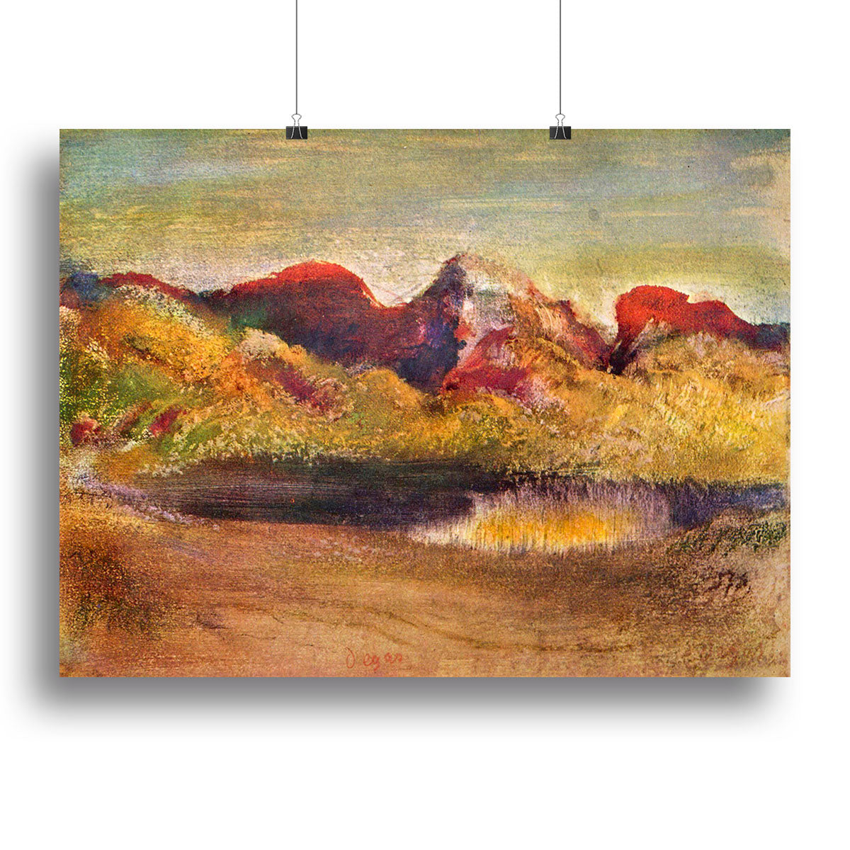Lake and mountains by Degas Poster - Unframed