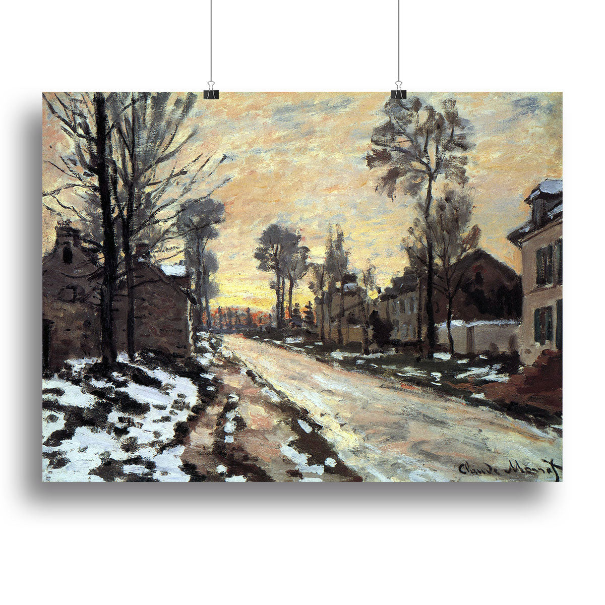 Road to Louveciennes melting snow children sunset by Monet Poster - Unframed