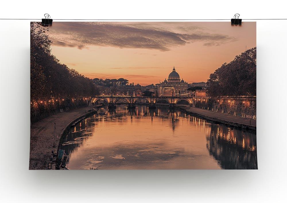 Saint Angelo Bridge and Tiber River in the sunset Poster - Unframed