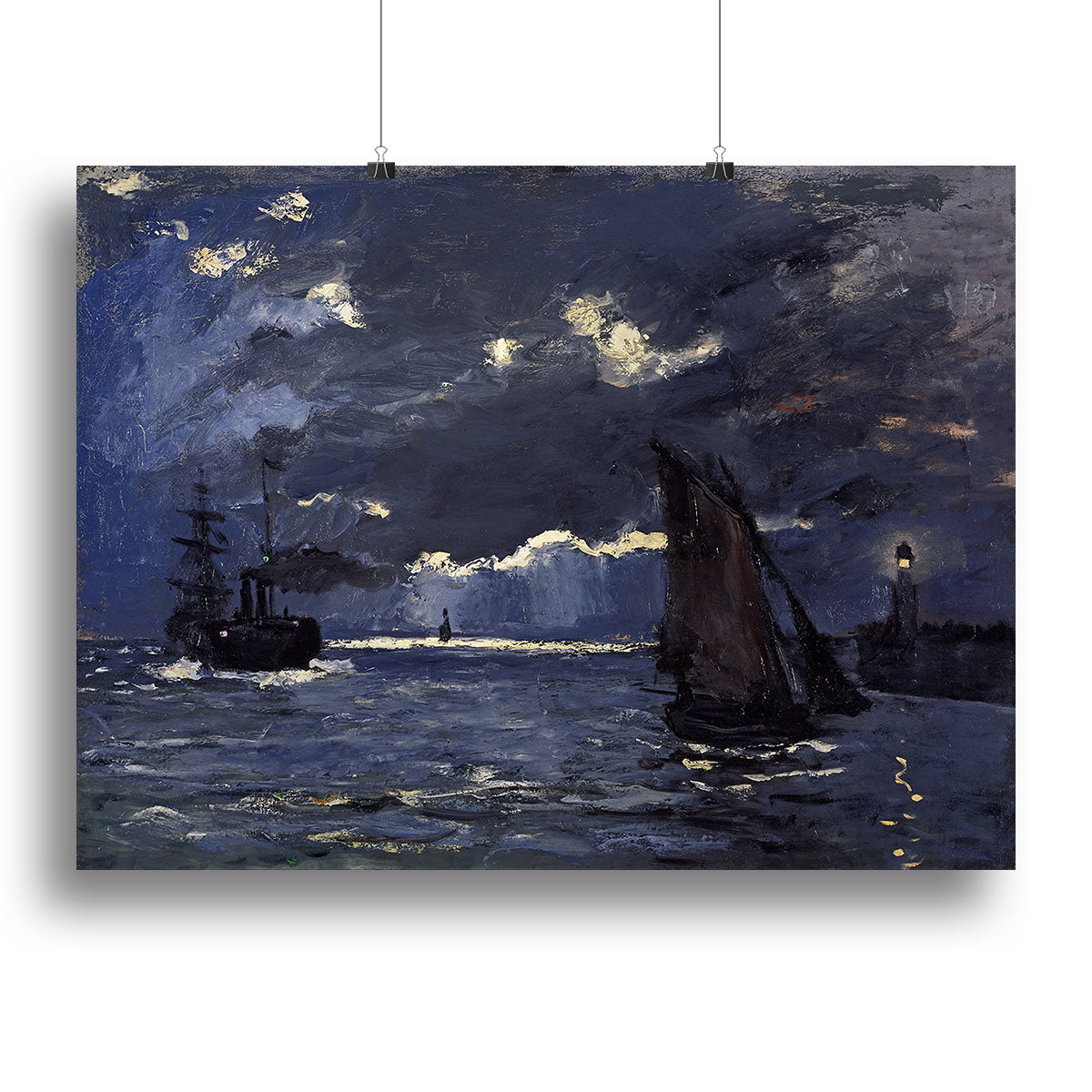 Shipping by Moonlight by Monet Poster - Unframed