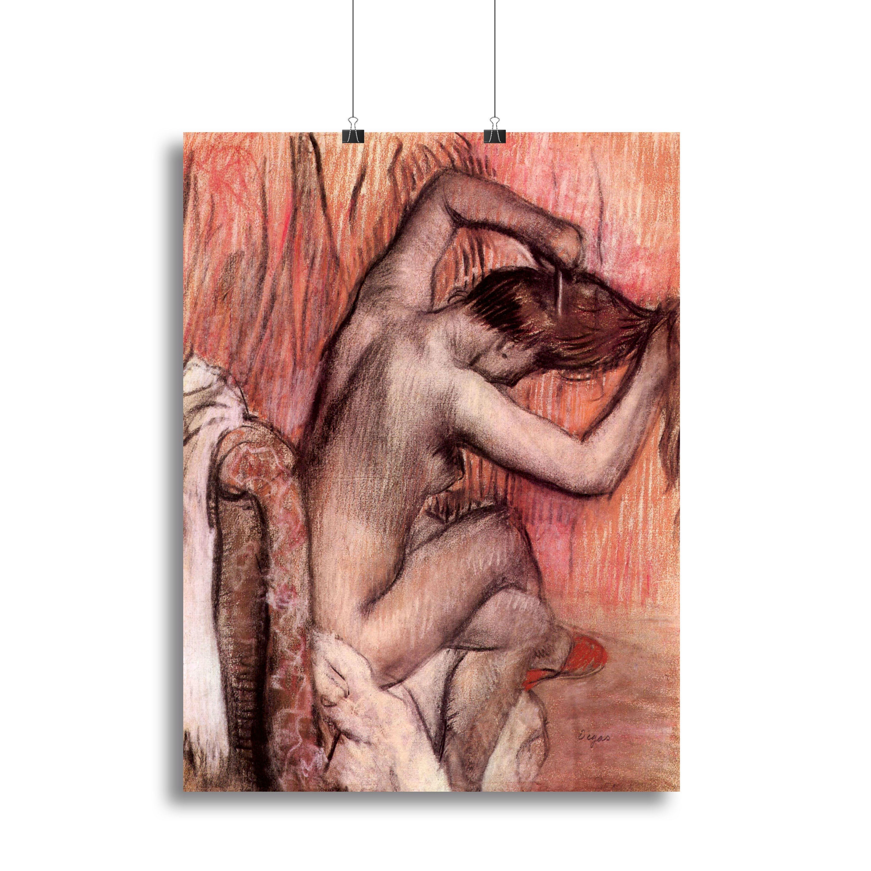 Sitting and brushing by Degas Poster - Unframed