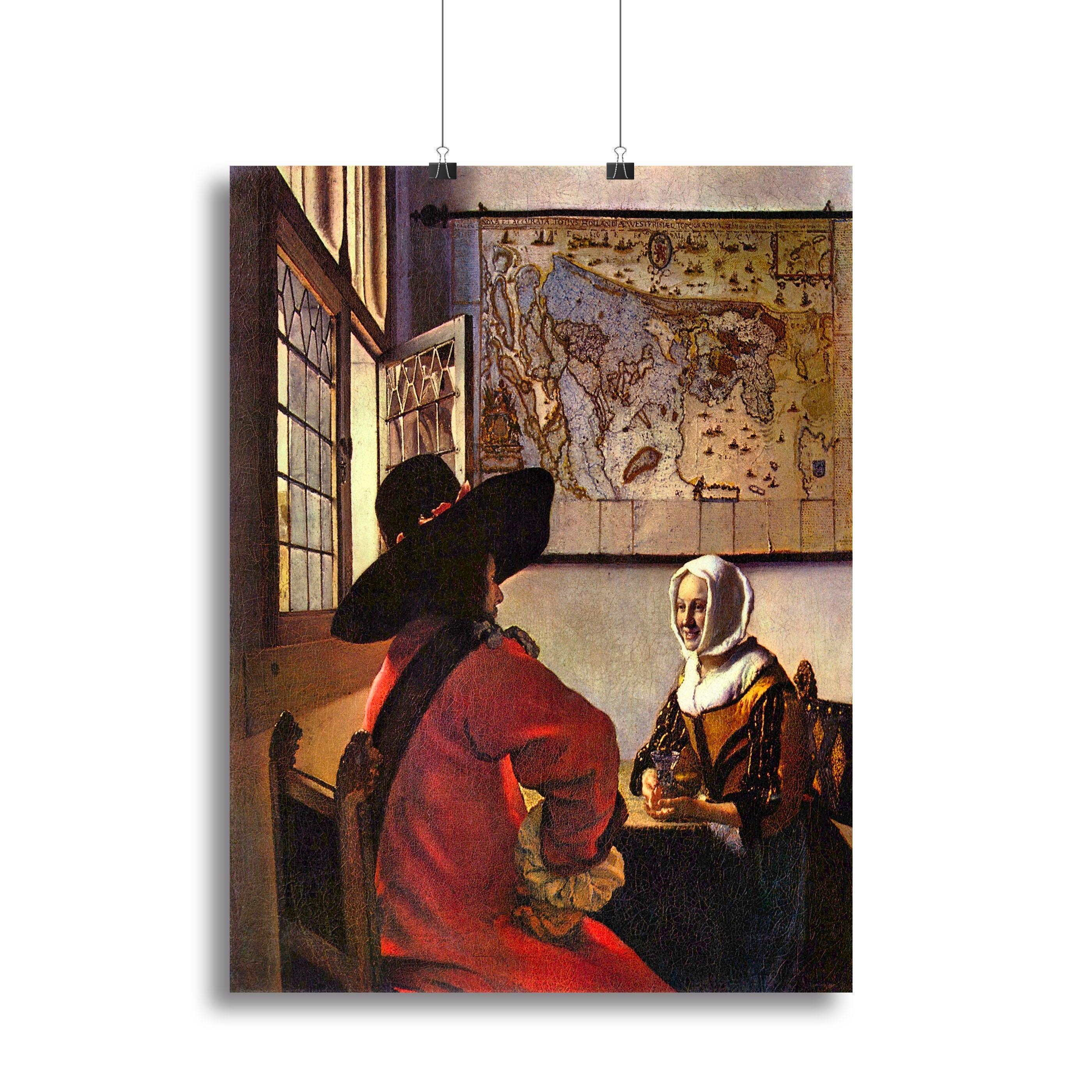 Soldier and girl smiling by Vermeer Poster - Unframed