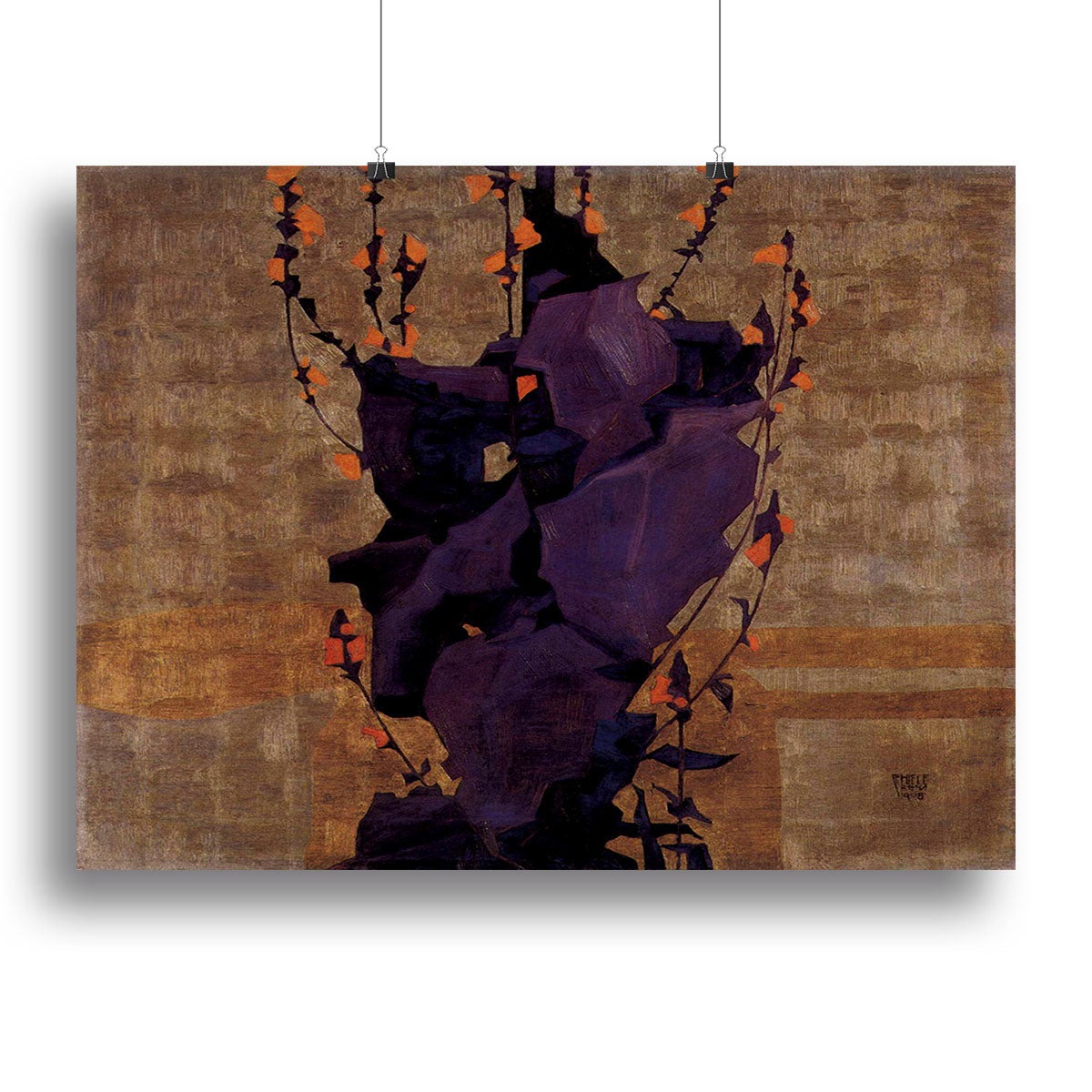Stylized floral before decorative background style of life by Egon Schiele Poster - Unframed