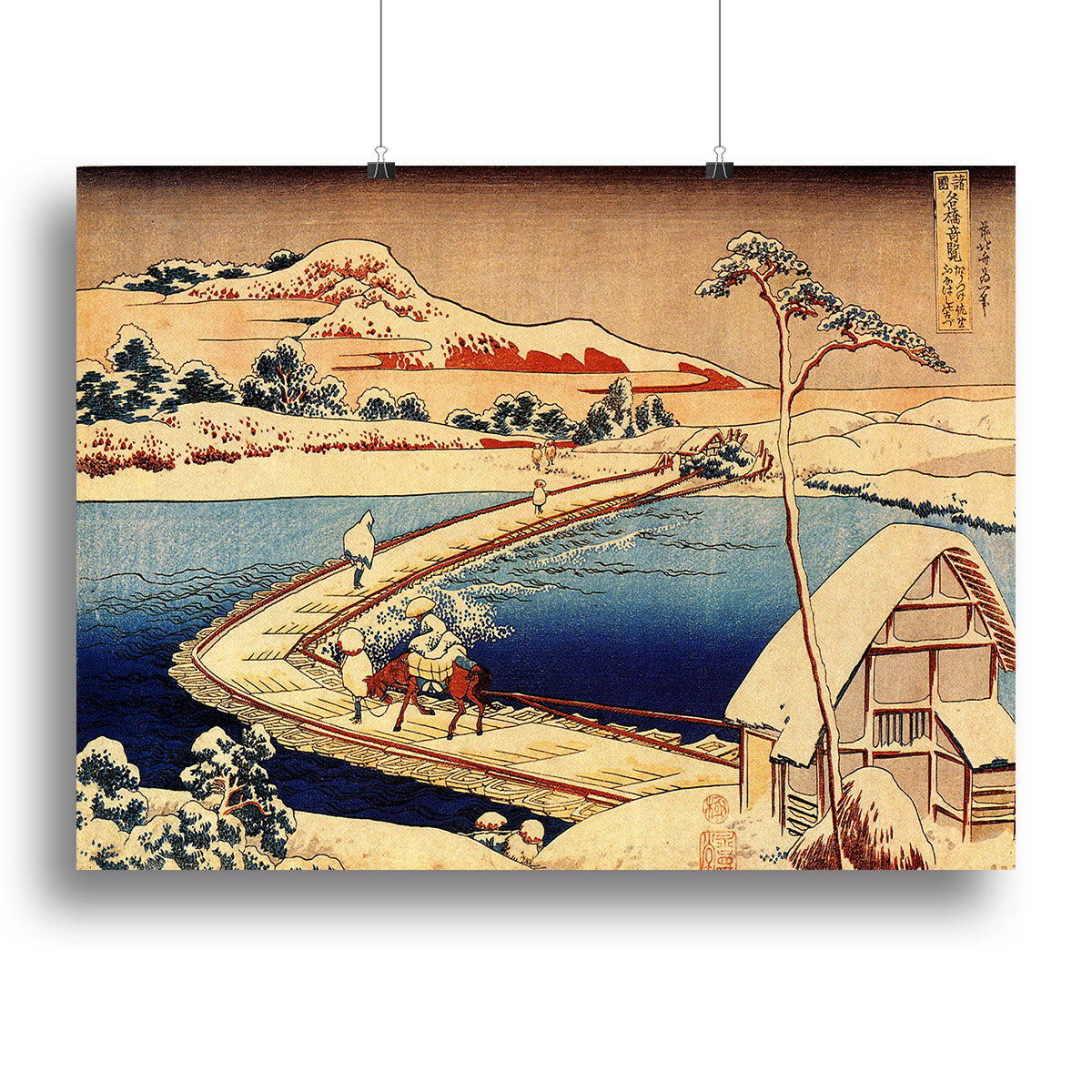 The swimming bridge of Sano by Hokusai Poster - Unframed