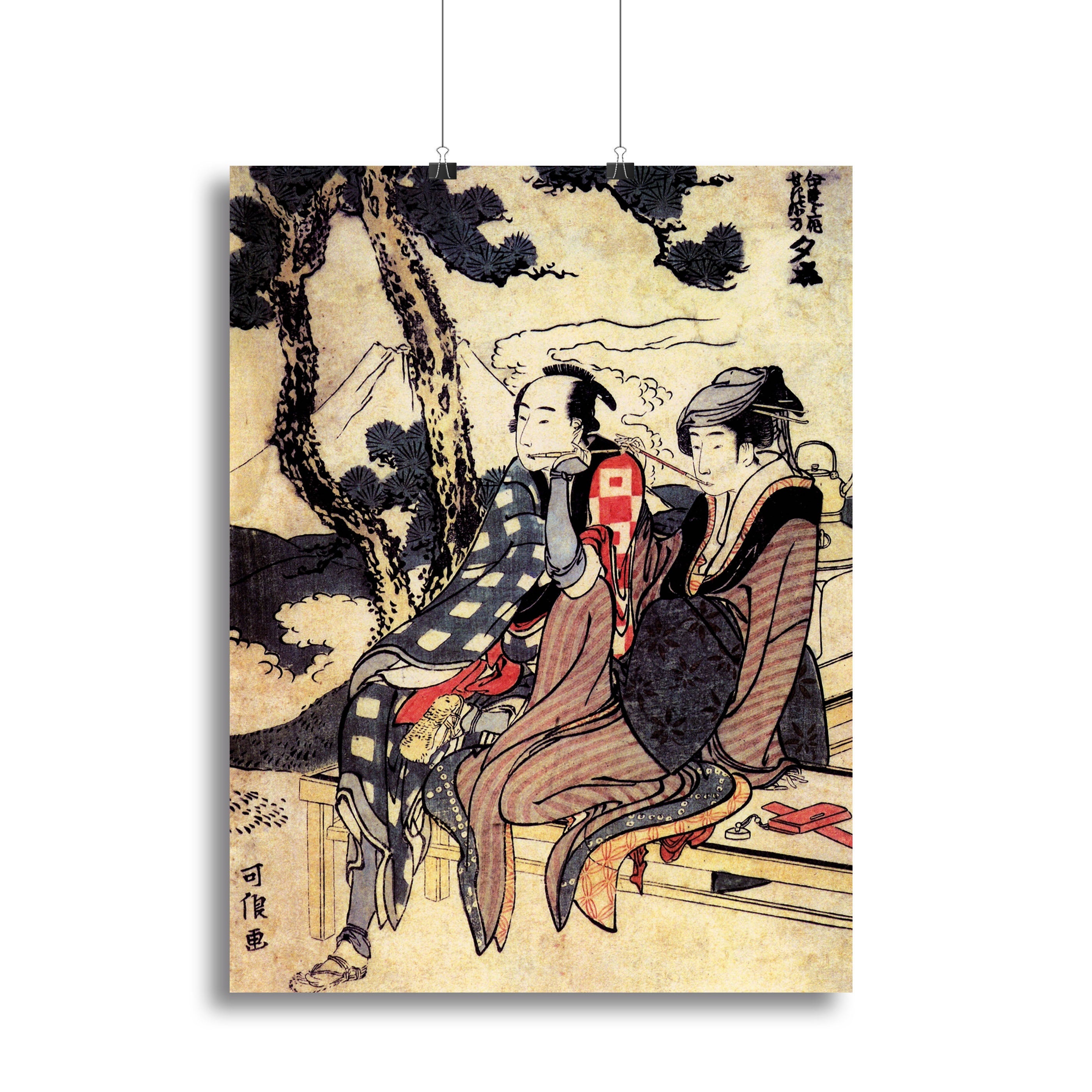 Traveling couple by Hokusai Poster - Unframed