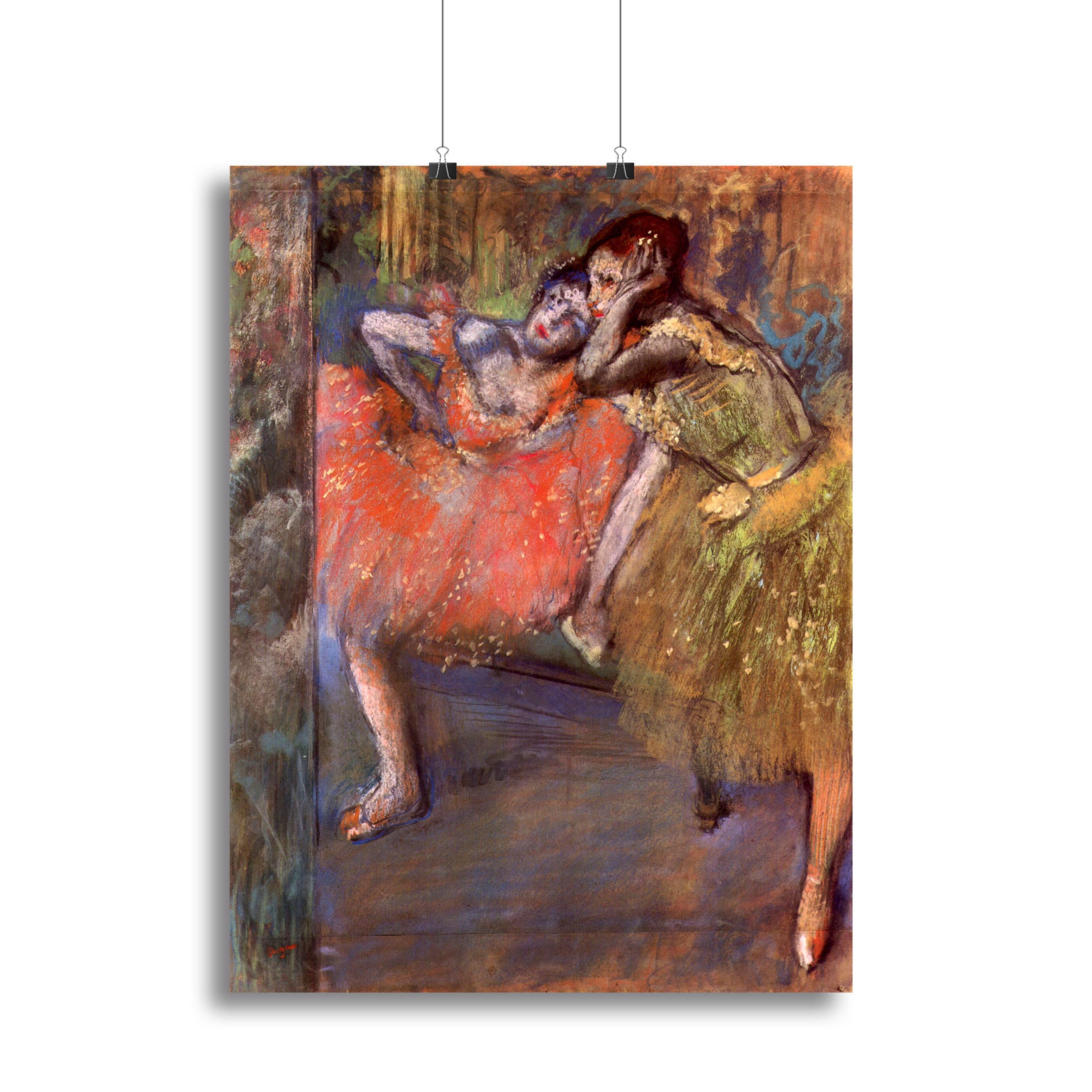 Two dancers behind the scenes by Degas Poster - Unframed