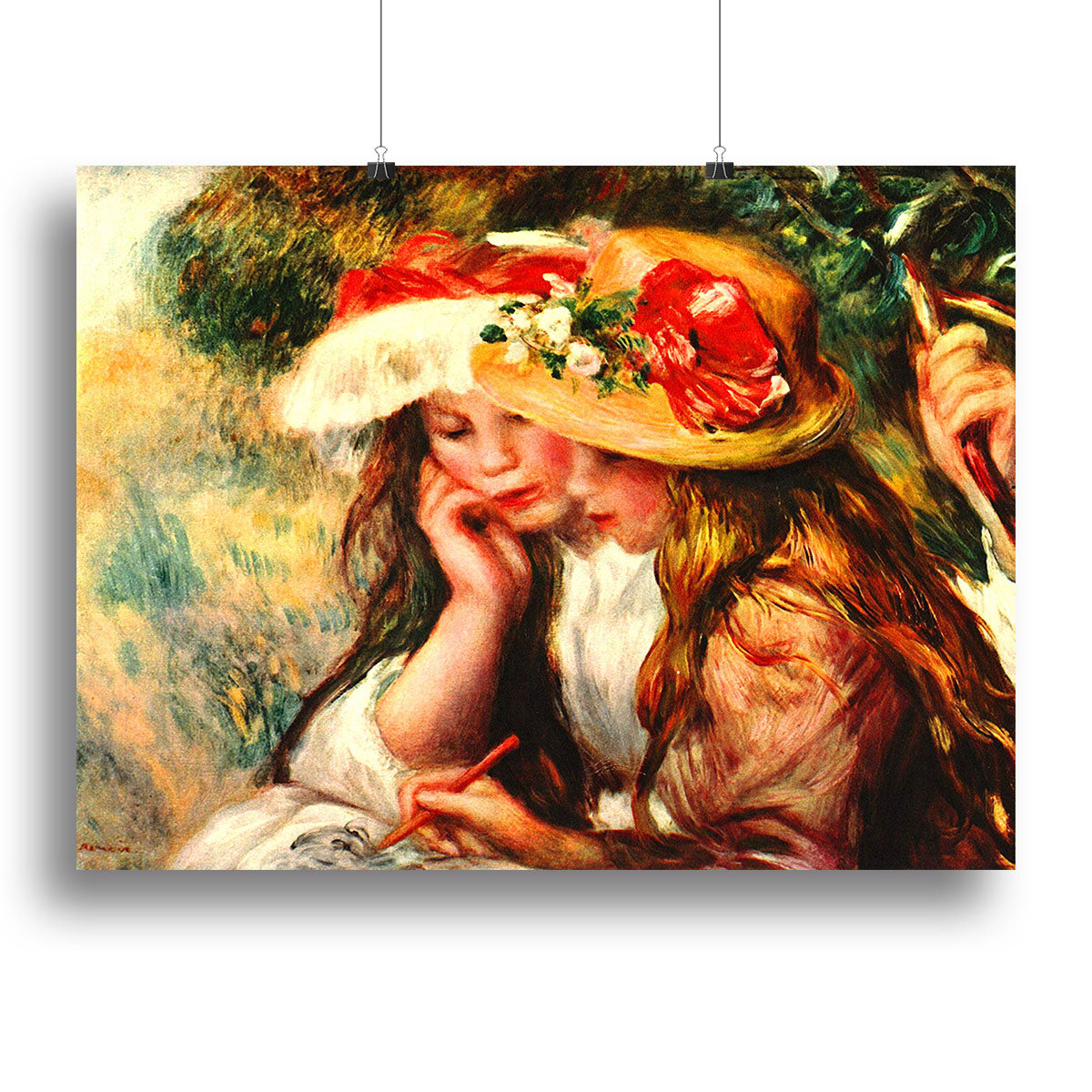 Two reading girls in a garden by Renoir Poster - Unframed