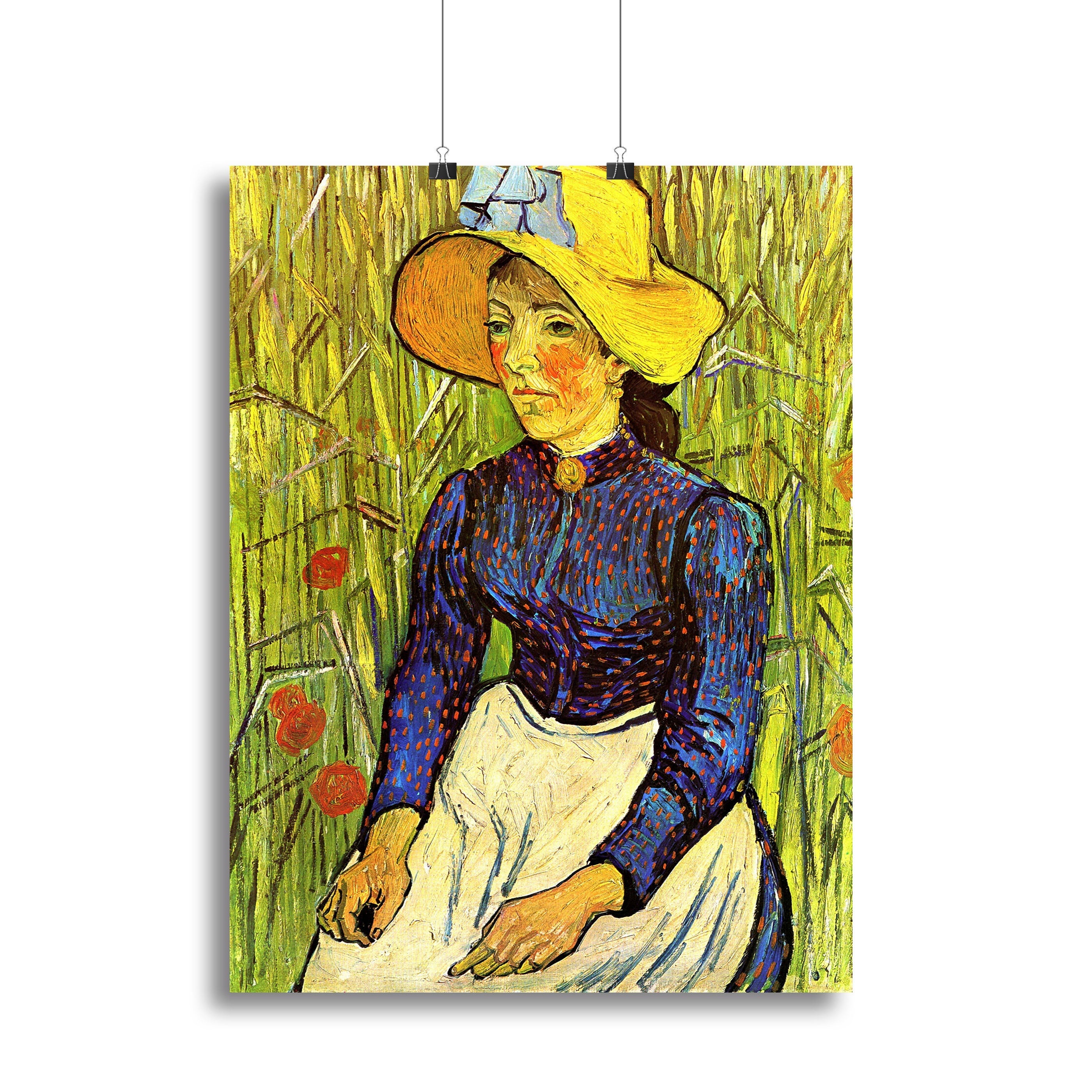 Young Peasant Woman with Straw Hat Sitting in the Wheat by Van Gogh Poster - Unframed
