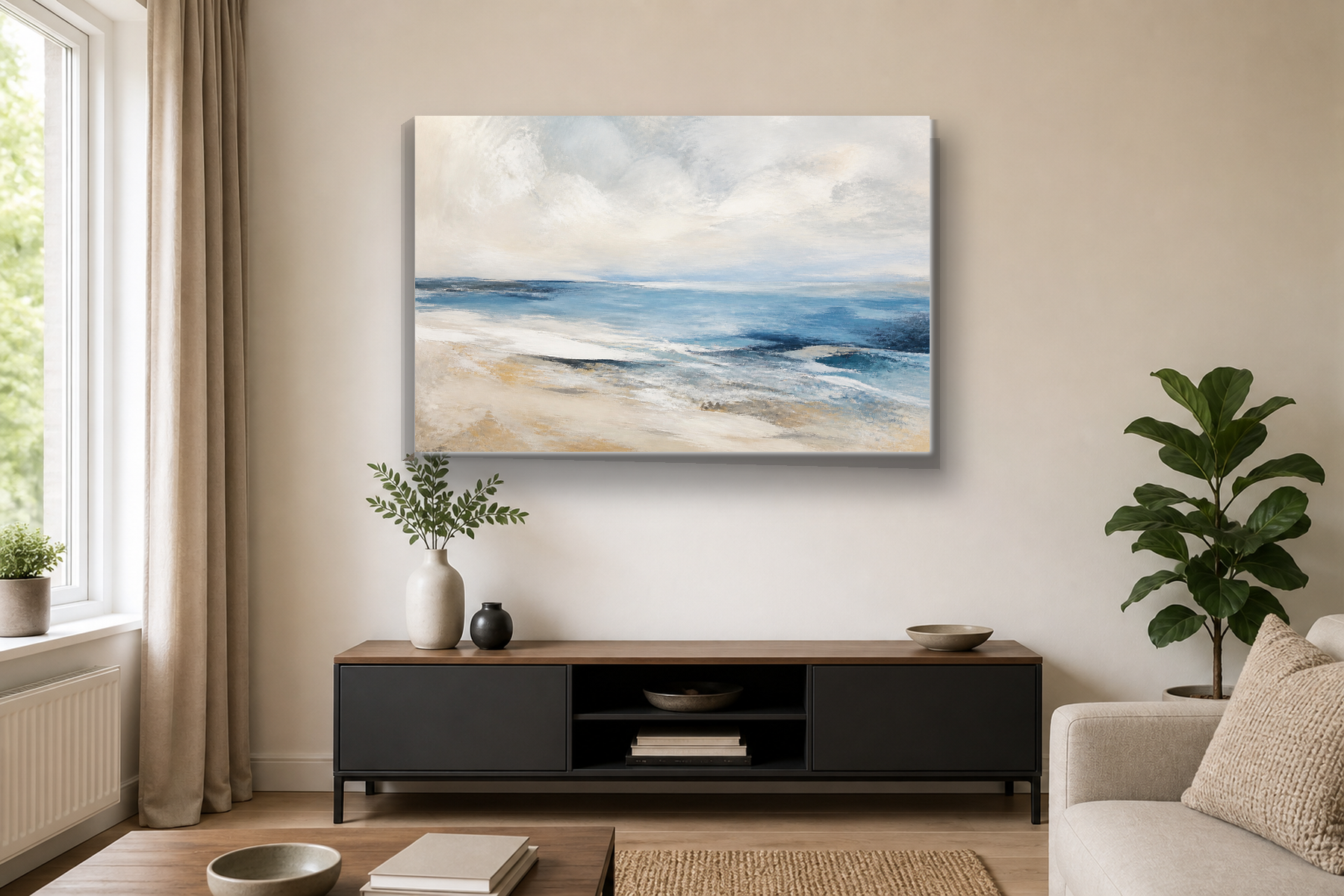 Abstract Coastal Horizon Blue Sand Canvas Print