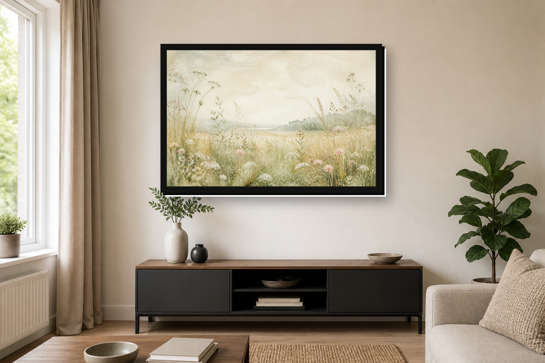 Japandi Wildflower Meadow Floating Framed Canvas