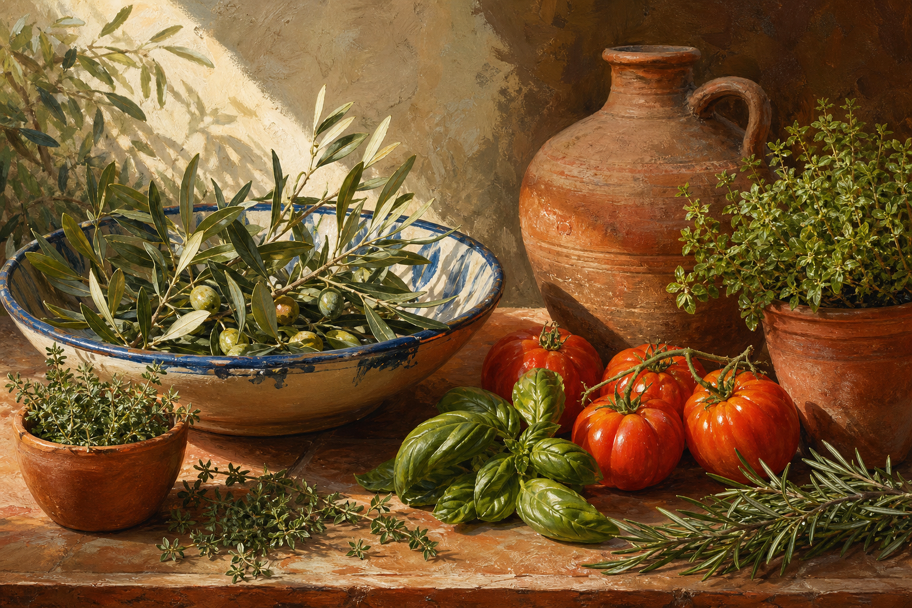Mediterranean Kitchen Still Life Framed Print or Poster