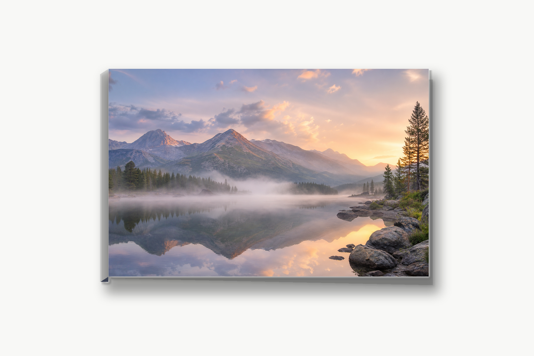 Misty Mountain Lake Sunrise Canvas Print