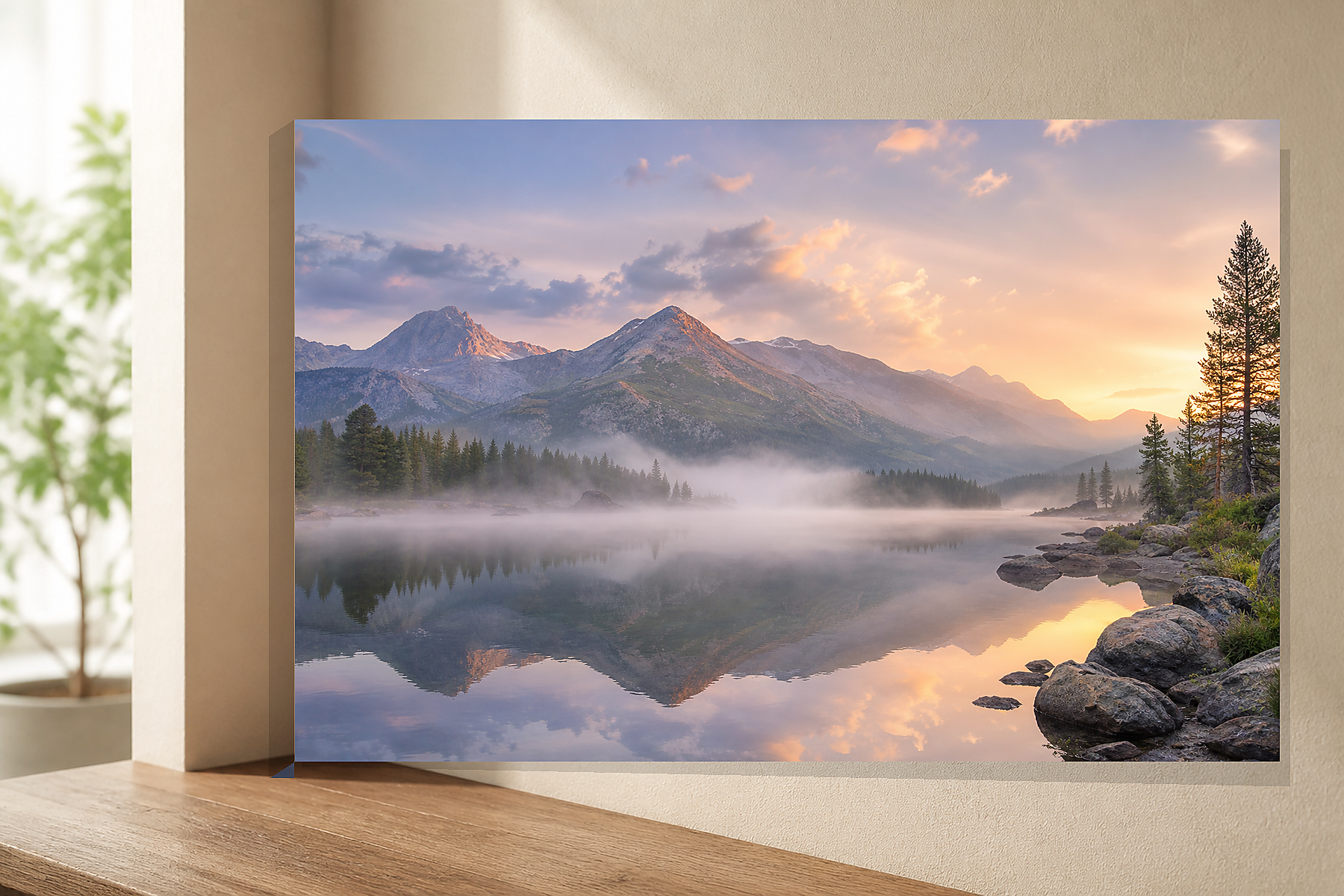 Misty Mountain Lake Sunrise Canvas Print