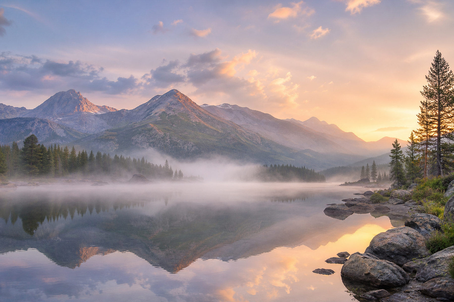 Misty Mountain Lake Sunrise Canvas Print