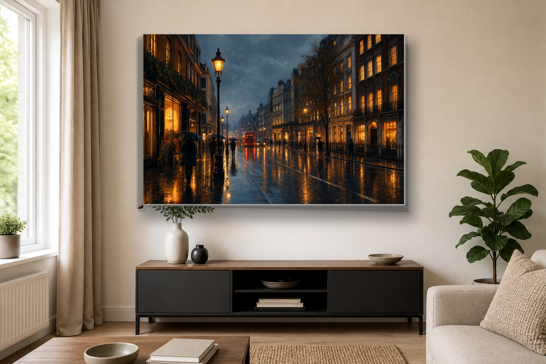 Rainy London Reflections Canvas Print