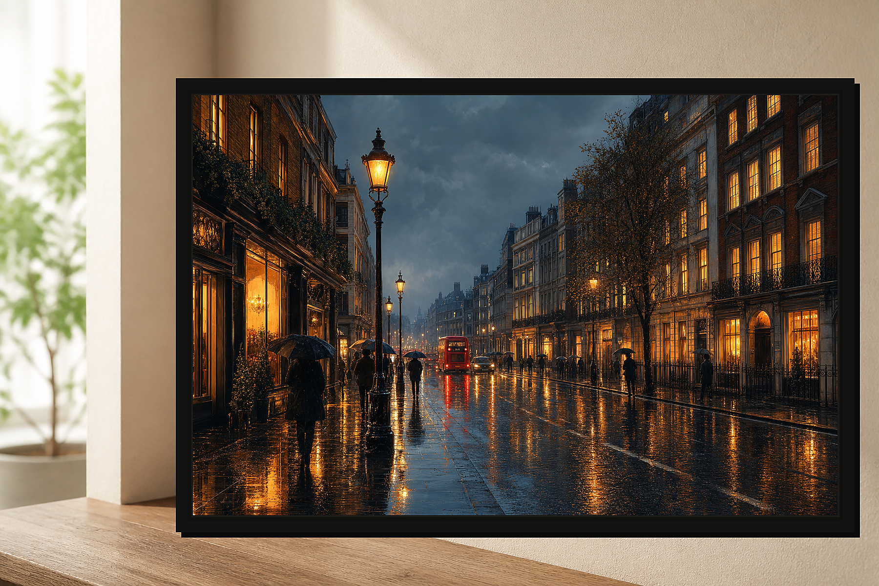 Rainy London Reflections Floating Framed Canvas