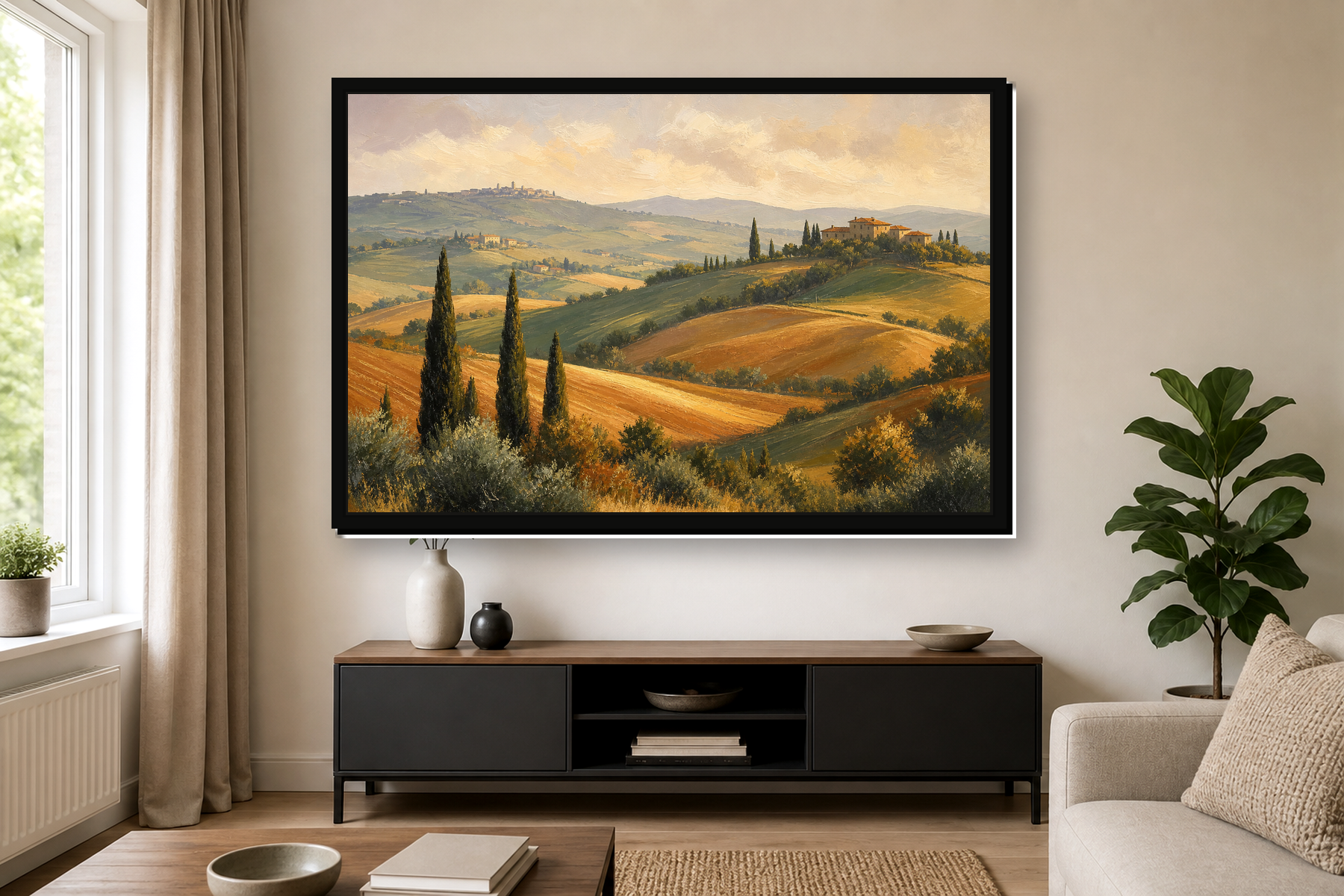 Tuscan Cypress Hills Landscape Floating Framed Canvas