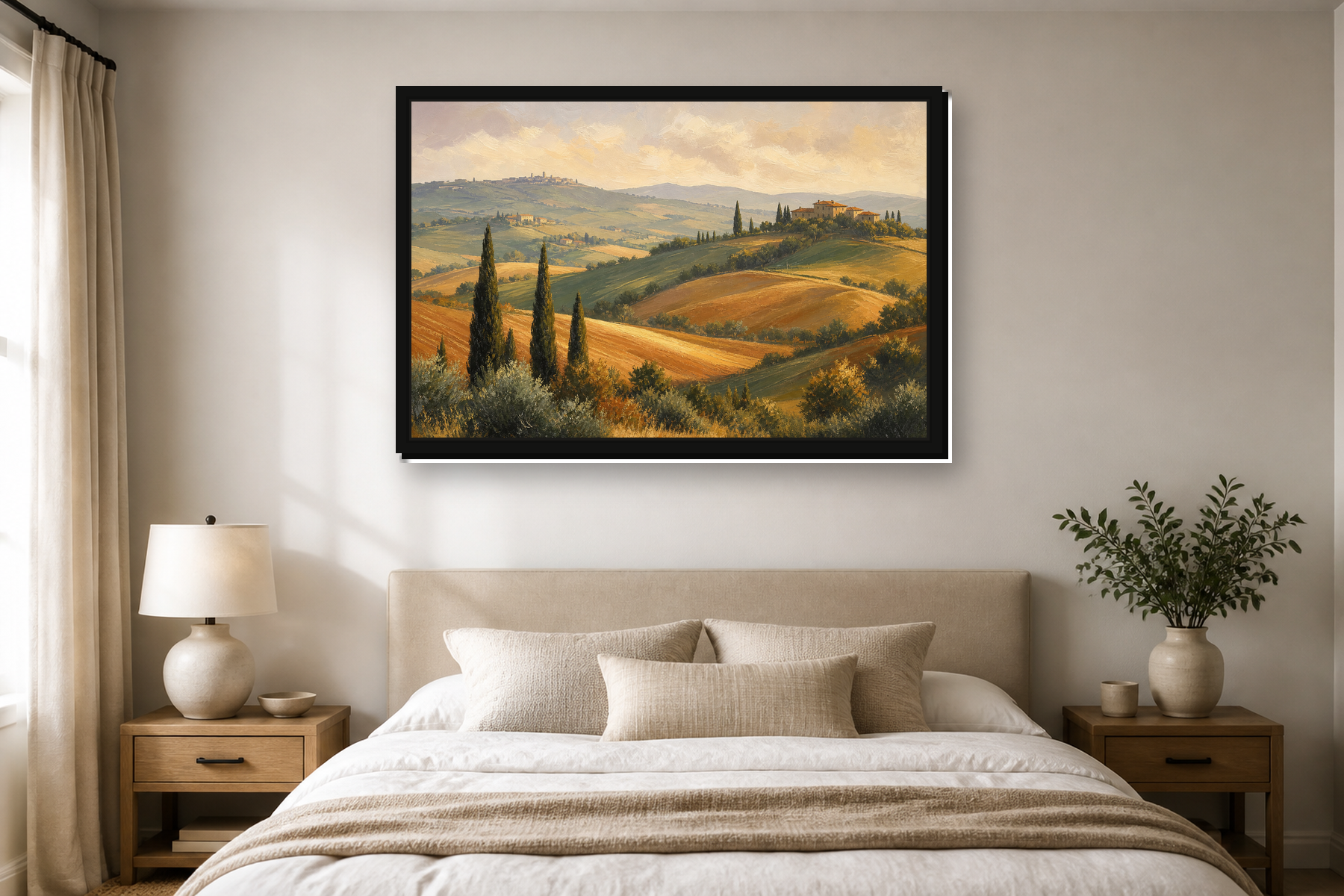 Tuscan Cypress Hills Landscape Floating Framed Canvas