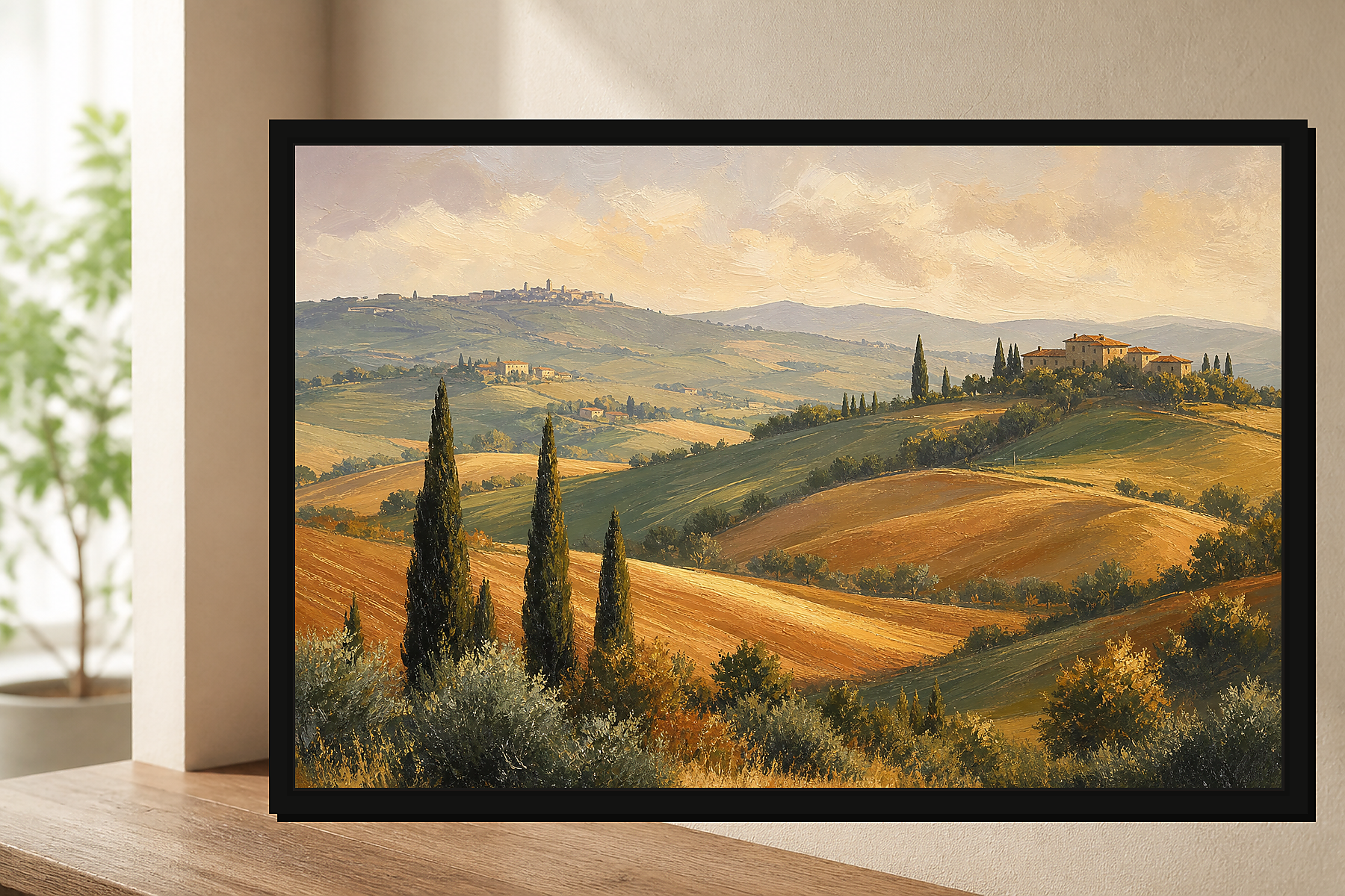 Tuscan Cypress Hills Landscape Floating Framed Canvas