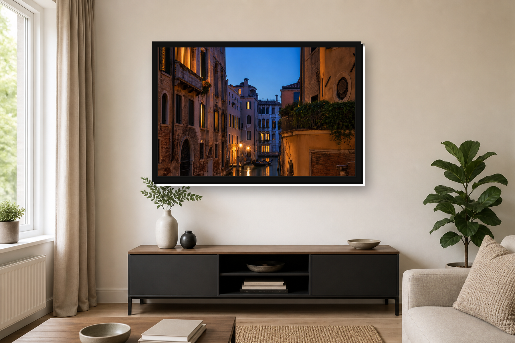 Venice Canal at Blue Hour Floating Framed Canvas