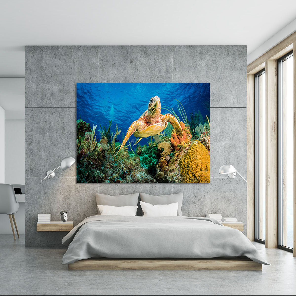 Hawksbill Turtle Swimming Through Caribbean Reef Canvas Print or Poster - Canvas Art Rocks - 5